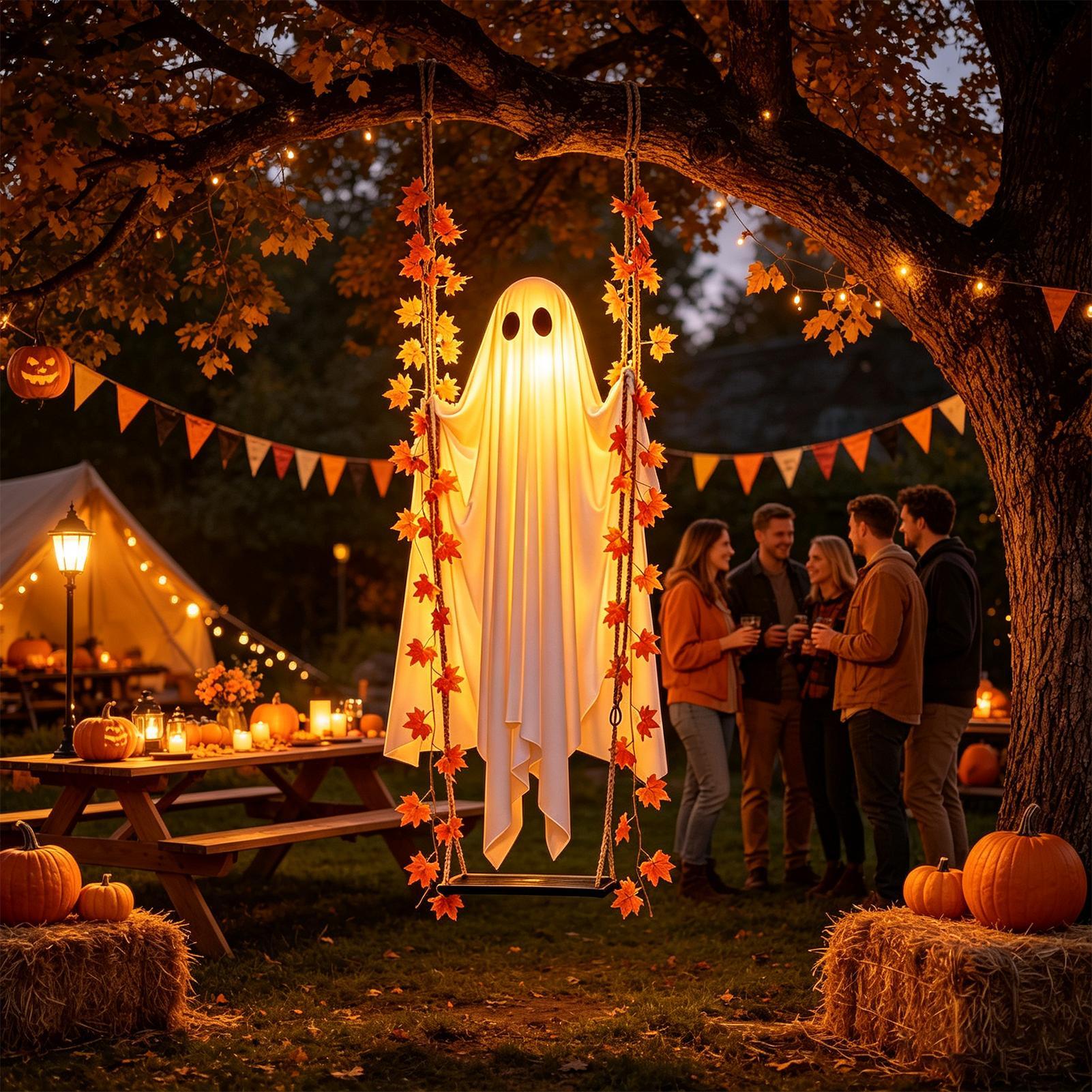 Outdoor Lighting Front Yard - ของตกแต่งฮาโลวีนรูปผีเรืองแสงพร้อมรีโมทคอนโทรล สำหรับตกแต่งภายในและภายนอกบ้าน ระเบียงหน้าบ้าน ต้นไม้ และสนามหญ้า