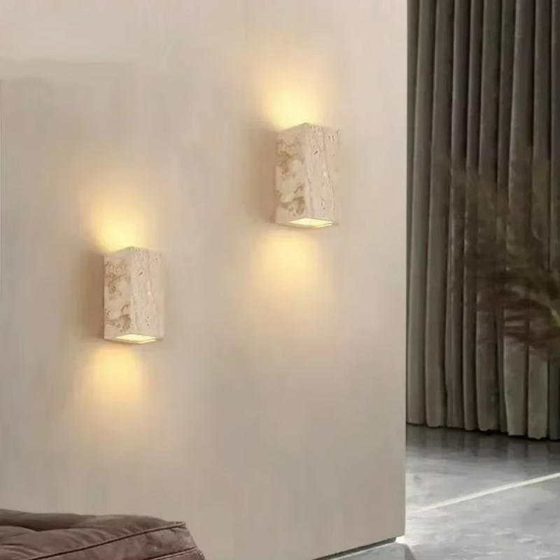 Outdoor Lighting On House - สีเหลือง Travertine หินโคมไฟติดผนังสําหรับ Shop ร้านอาหาร Cafe