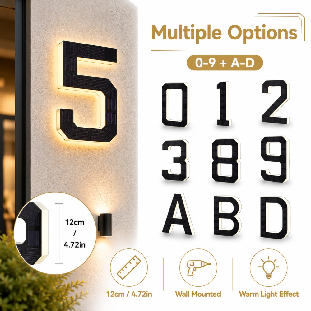 Outdoor Lighting Front Yard - ป้ายเลขที่บ้าน LED พลังงานแสงอาทิตย์ กันน้ำ พร้อมเซ็นเซอร์แสง สำหรับติดตั้งภายนอก