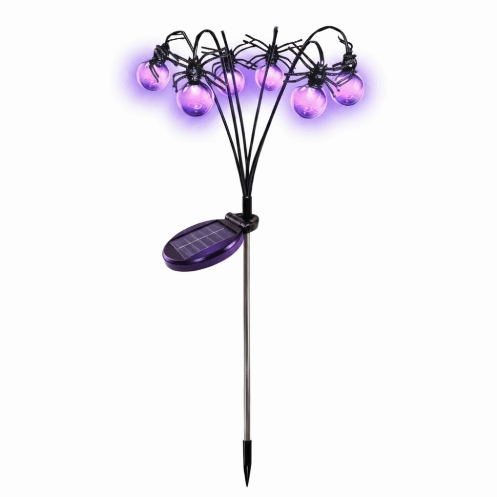 Outdoor Lighting Front Yard - โครงกระดูกแสงสีม่วง ตกแต่งฮาโลวีน รูปทรงลูกบอลแมงมุม ใช้กลางแจ้ง โคมไฟกันน้ำ โคมไฟสนามหญ้า