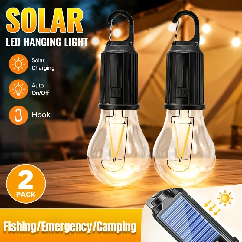 Photocell Outdoor Lighting - ไฟ LED พลังงานแสงอาทิตย์สำหรับตั้งแคมป์ ชนิดชาร์จไฟได้แบบ Type-C ไฟแขวนเต็นท์