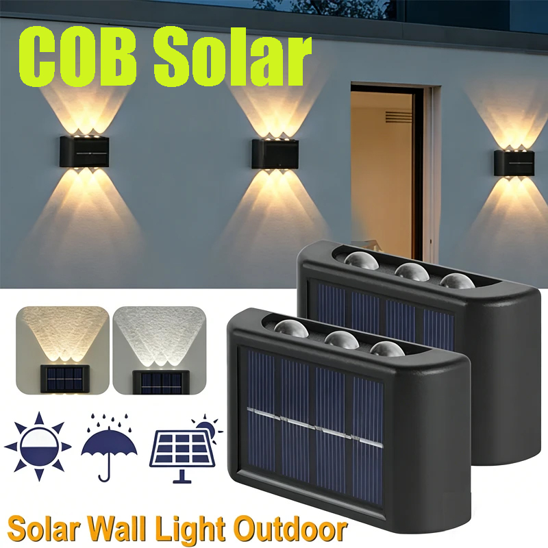 Outdoor Lighting Uplight - โคมไฟติดผนังพลังงานแสงอาทิตย์ COB กันน้ำสำหรับภายนอกอาคาร ไฟส่องขึ้นลงพร้อมเลนส์นูน สำหรับสวน ถนน