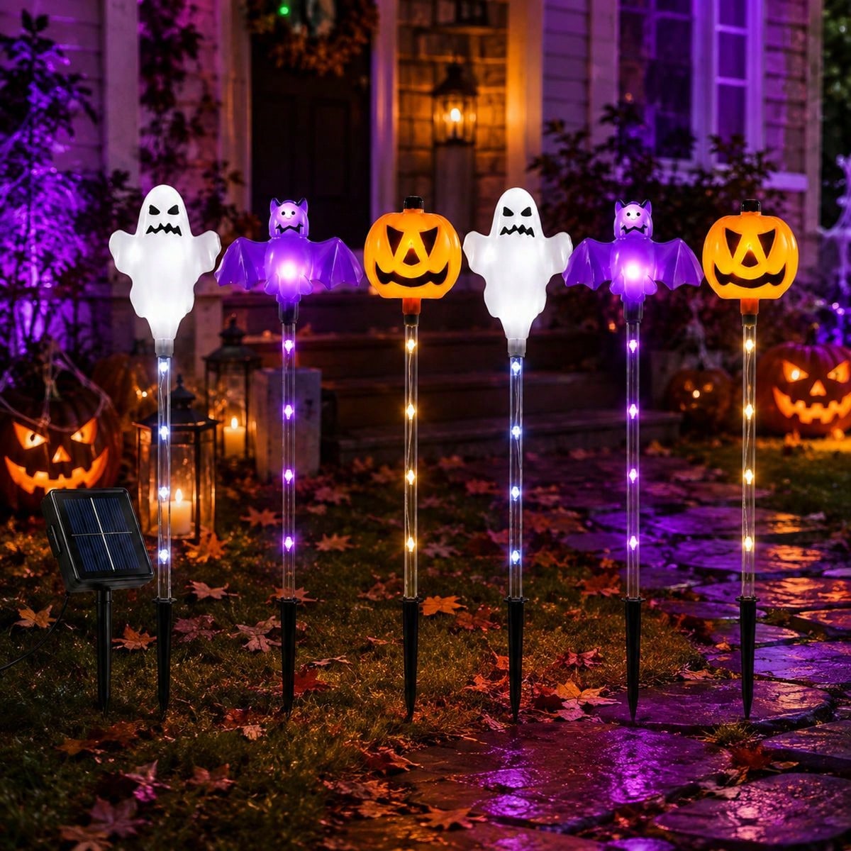 Outdoor Lighting Front Yard - ชุดไฟประดับฮาโลวีน 6 ชิ้น รูปฟักทอง ผี ค้างคาว