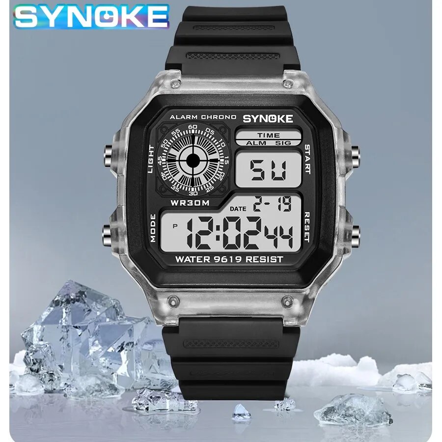 Outdoor Lighting Timer - Synoke นาฬิกาดิจิตอลผู้ชาย, นาฬิกาข้อมือสปอร์ตเรืองแสงมัลติฟังก์ชั่นกันน้ำจับเวลากลางแจ้งและวิ่งนักเรียนเจ็ดดวง