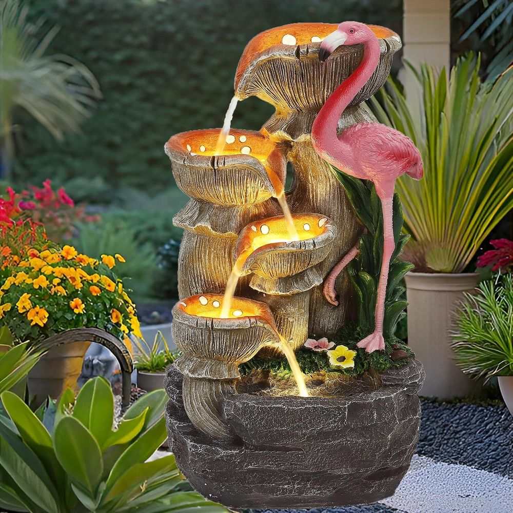 Outdoor Lighting For Backyard - น้ำพุตกแต่ง 5 ชั้น สำหรับใช้ในร่มและกลางแจ้ง พร้อมไฟ LED