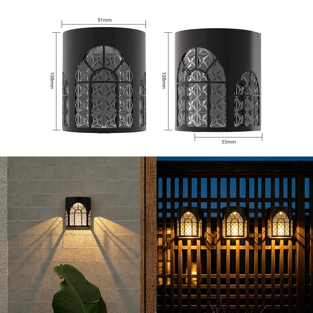 Outdoor Lighting Front Yard - ไฟรั้วพลังงานแสงอาทิตย์สำหรับภายนอก 2 ชิ้น กันน้ำ ใช้ตกแต่งผนัง บันได