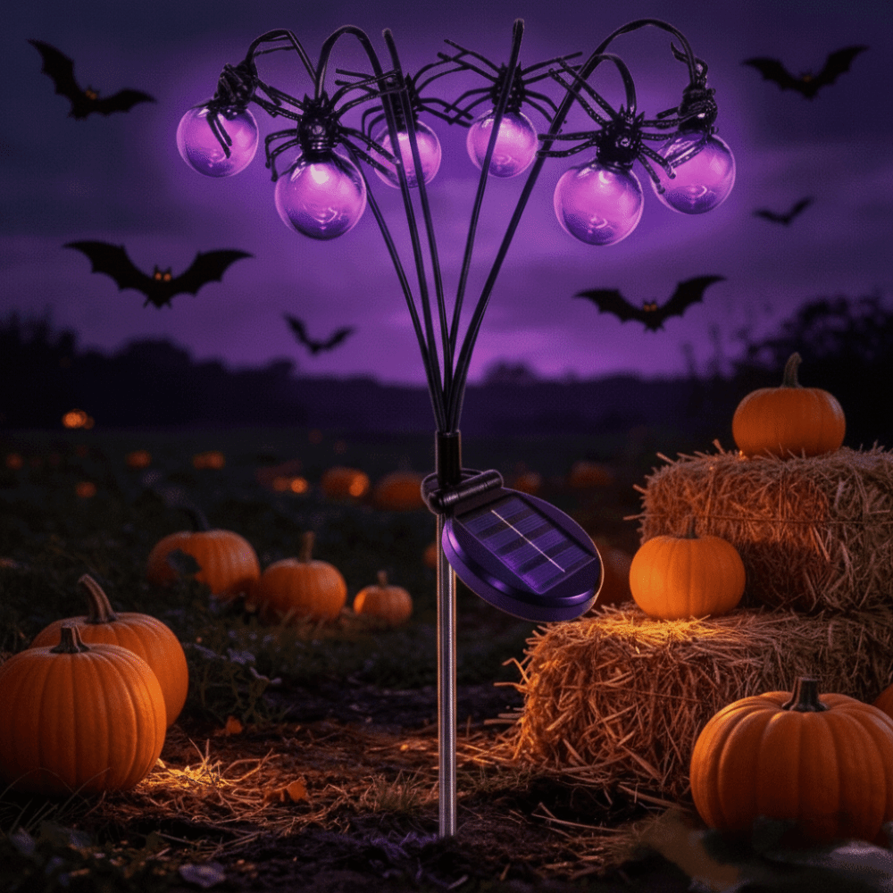 Outdoor Lighting Front Yard - โครงกระดูกแสงสีม่วง ตกแต่งฮาโลวีน รูปทรงลูกบอลแมงมุม ใช้กลางแจ้ง โคมไฟกันน้ำ โคมไฟสนามหญ้า